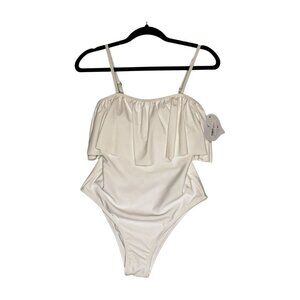 XOXO SUGAR COAST by Lolli Swim White Ruffle One-Piece Swimsuit Medium NWT